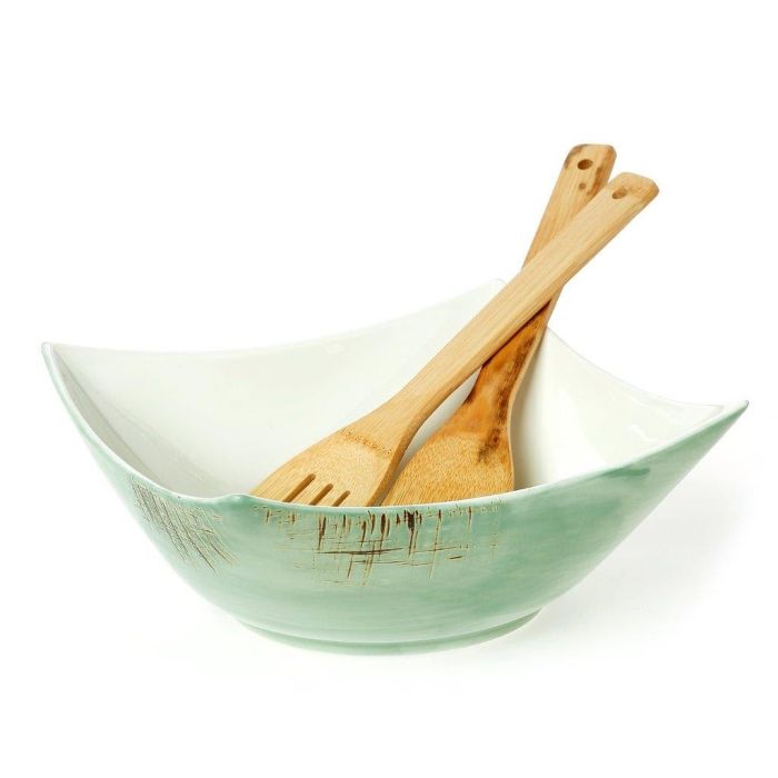 Σαλατιέρα από Πορσελάνη Country Green (Σετ 3 τεμ με κουτάλες bamboo)